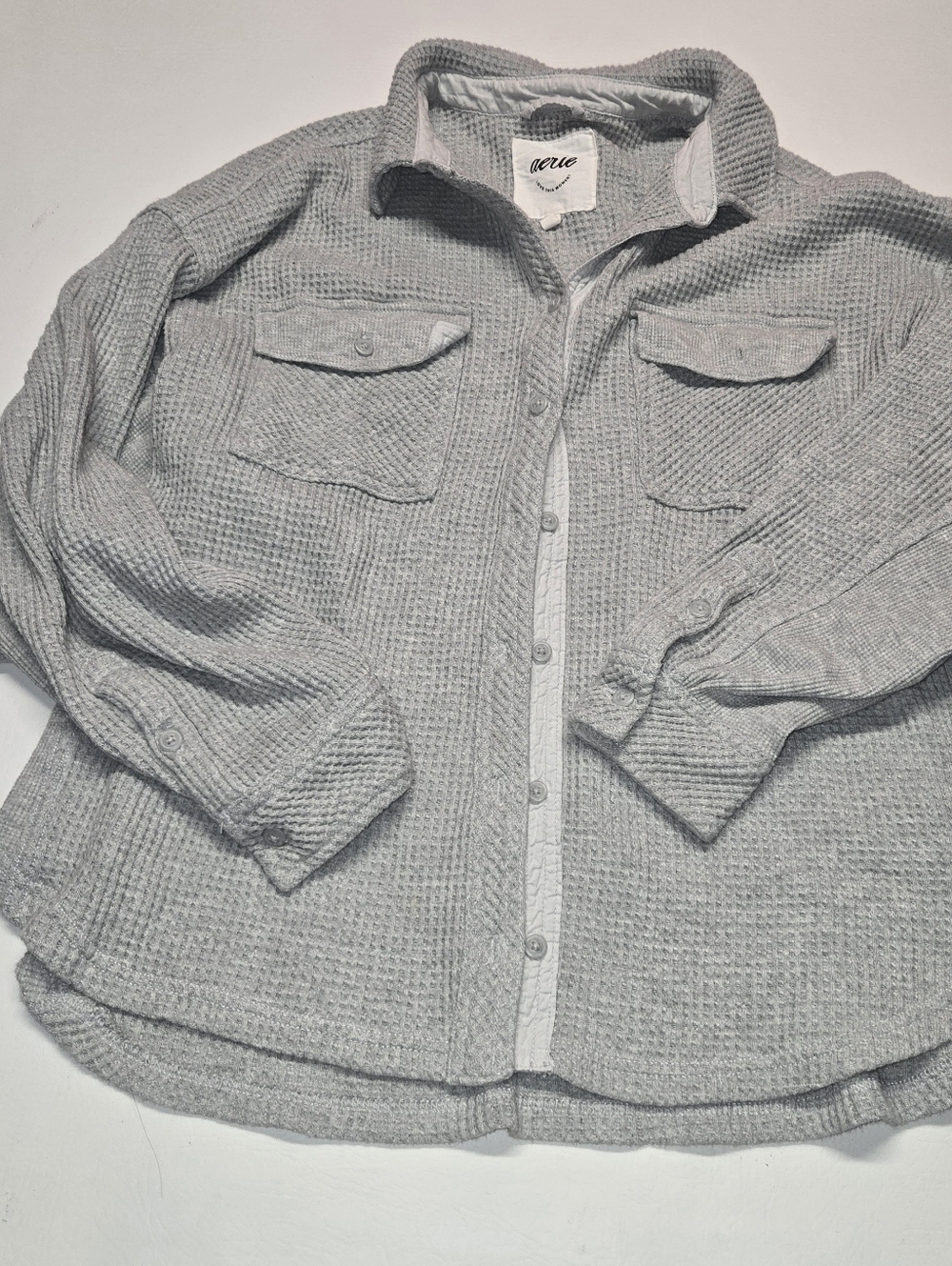 Aerie Gray Waffle Knit Front Pocket Shirt Jacket Size M